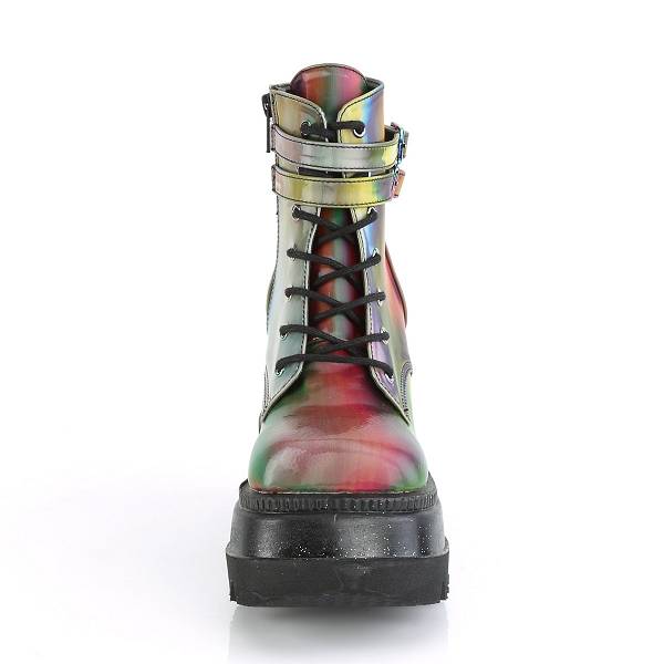Demonia Women's Shaker-52 Platform Boots - Rainbow Reflective D9761-45US Clearance